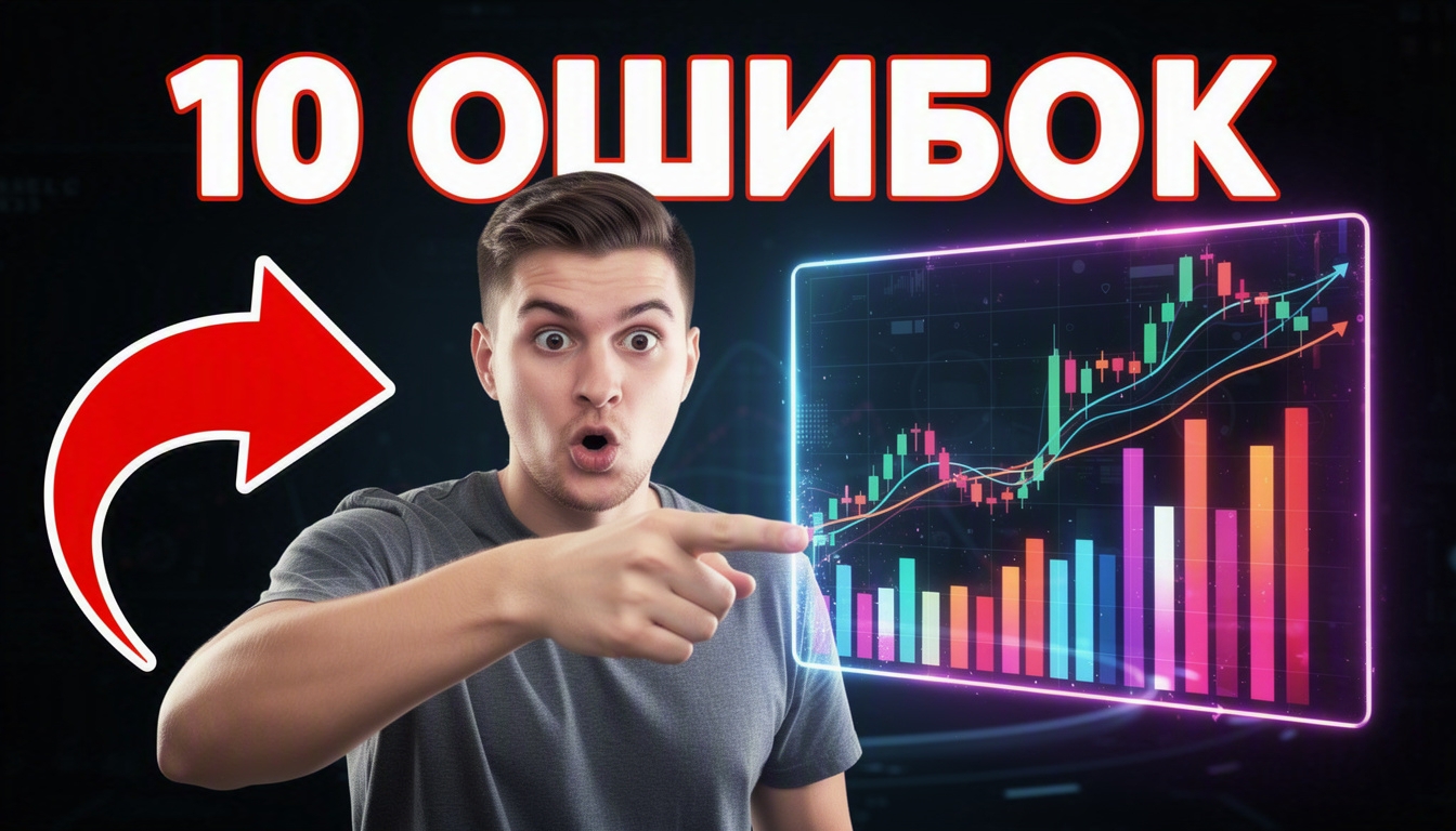 Превью для YouTube с крупной надписью 10 ОШИБОК, сгенерированное нейросетью